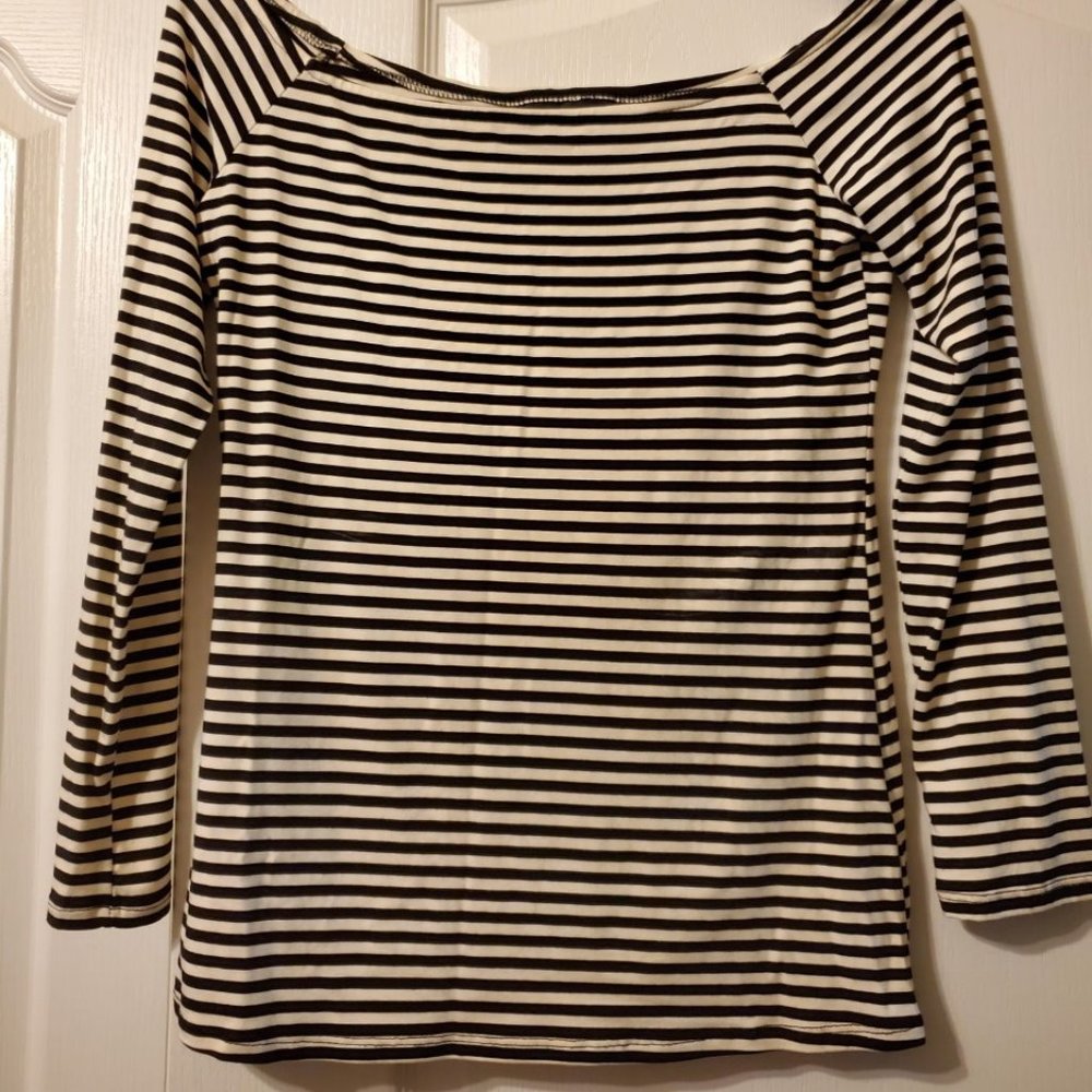 #282 INC White/Black Striped Off Shoulder M